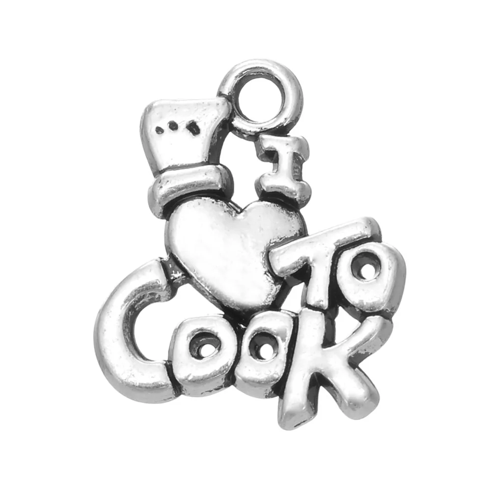 

EUEAVAN 30pcs Vintage Metal Custom Letter Charm I Love To Cook Pendant For Jewelry Making Handmade Craft Gifts Supply