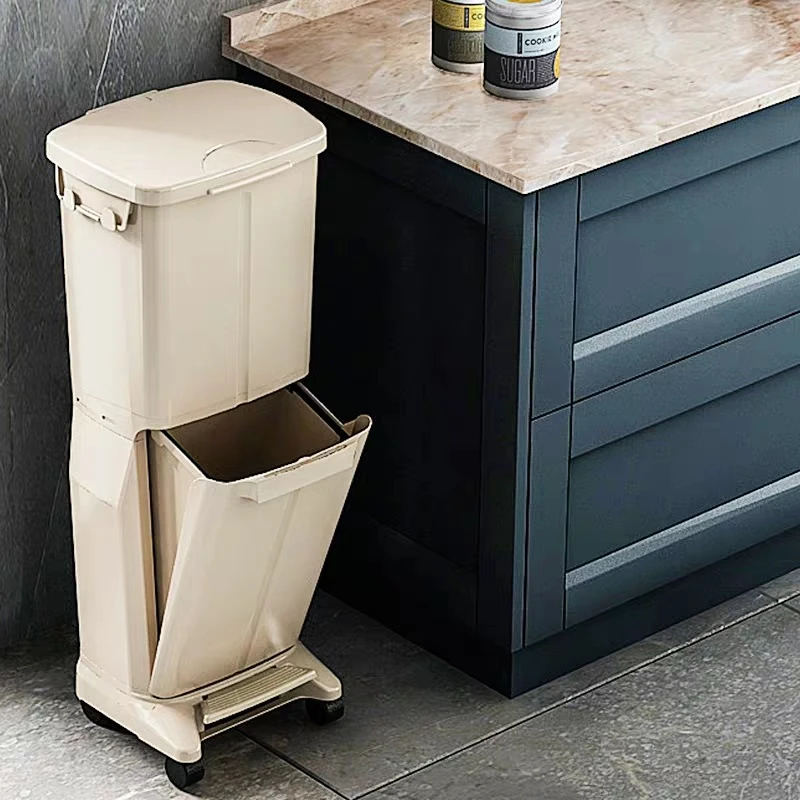 Classification Trash Can Double-layer Ashcan Dry And Wet Separation Garbage Bin Foot Step With Lid Pedal Ashbin Kitchen Home