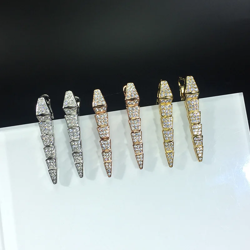 

Brand design zircon snake long earrings for women fashion 925 sterling jewelry rose gold silver famous replica party earrings