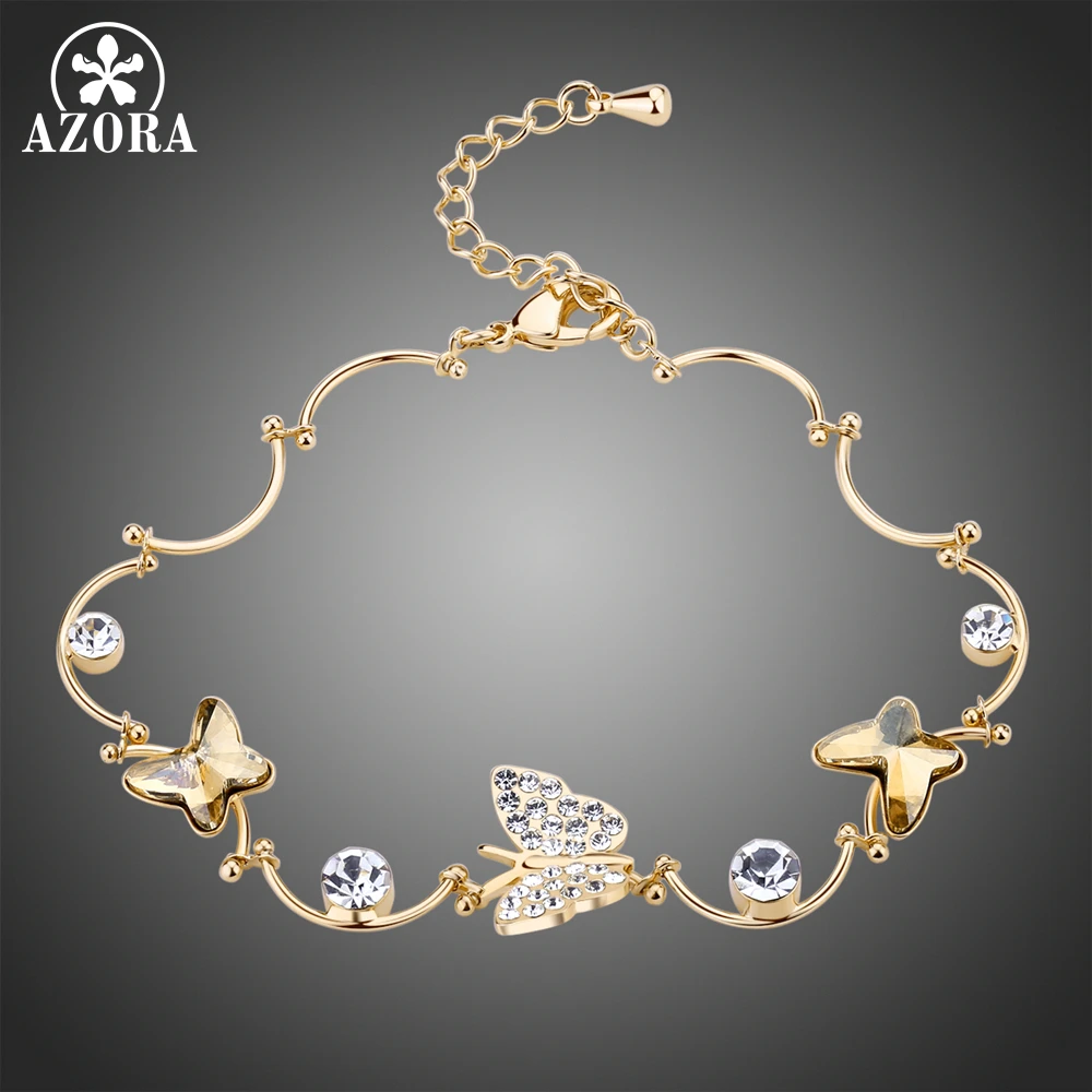 AZORA, модный браслет и браслеты с австрийскими кристаллами, три бабочки, для женщин, подарки, роскошный ювелирный аксессуар TS0188