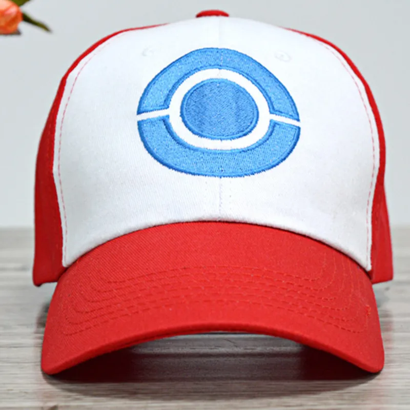 

Hot Sale Anime Pocket Monster Cosplay Costume Ash Ketchum Cosplay Hat Summer Style Red Peaked Cap And Sunbonnet