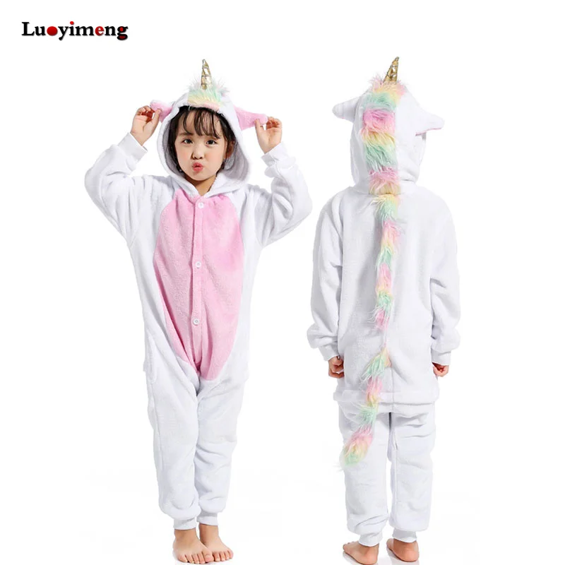 

Kids Kigurumi Unicorn Pajamas Winter Flannel Cartoon Animal Onesies Licorne Stitch Jumpsuit Boys Girls Sleepwear Baby Pyjamas