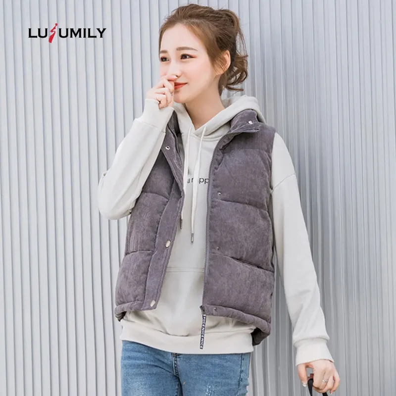 

Lusumily Autumn Winter Warm Women Vest Winter Jacket Hooded Thicken Warm Solid Casual Cotton Padded Female Sleeveless Waistcoat