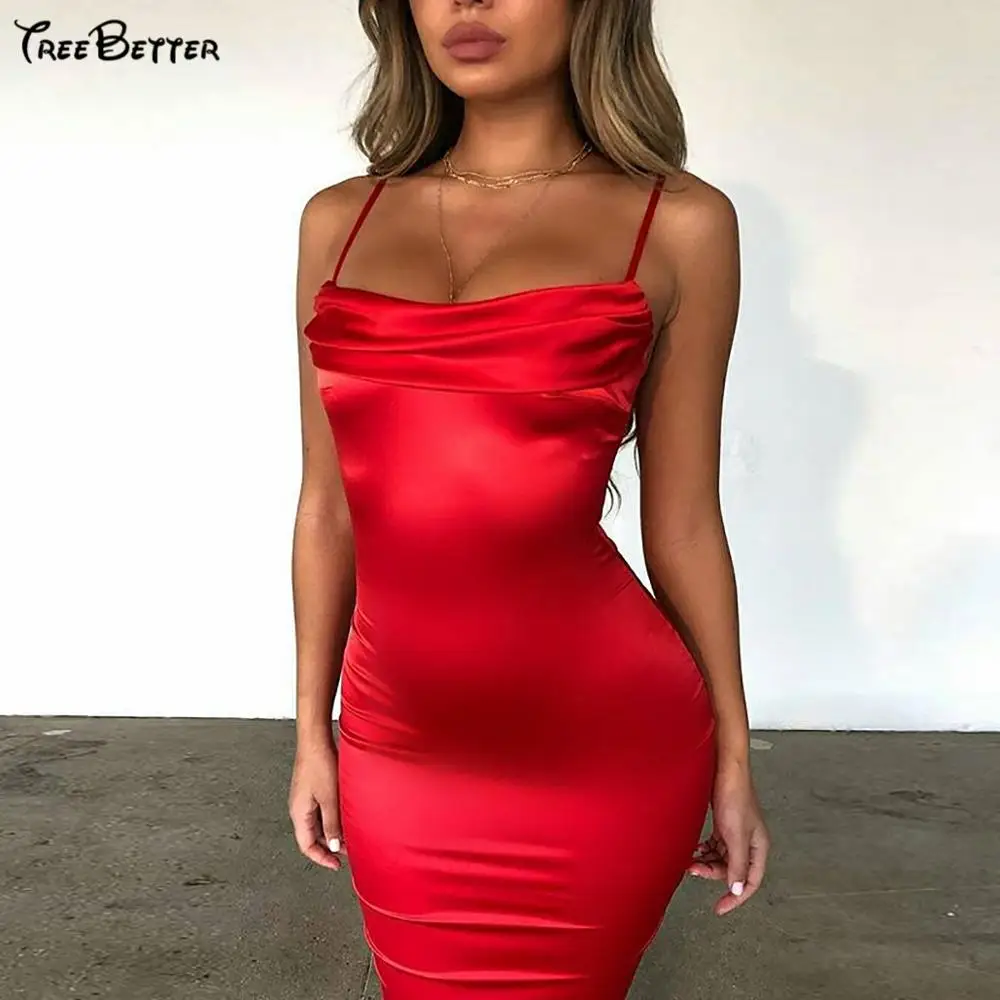 

Slash Neck Satin Backless Hollow Out Sexy Bodycon Dresses 2019 Women Elegant Club Summer