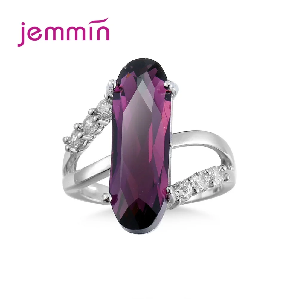 

Trendy Big Purple Stone Finger Rings 925 Sterling Silver Classic Cocktail Party Accessories Jewelry Shining AAA Zircon Bijoux