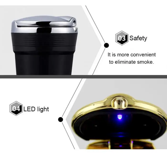 Travel Portable Auto Car LED Light Cigarette Ashtray Smokeless Cylinder Holder NJ88