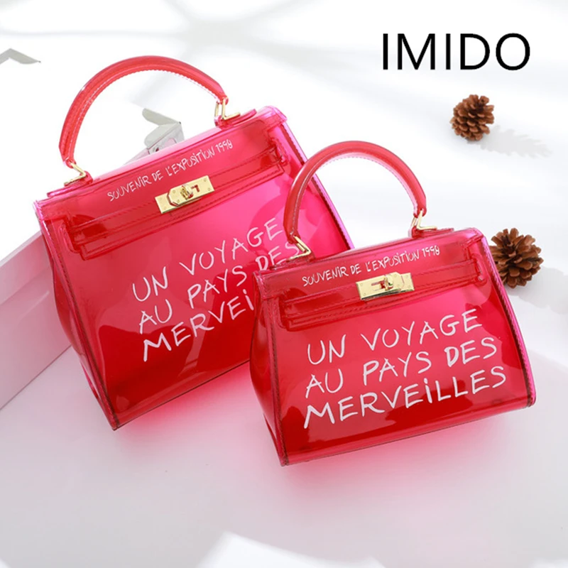 

IMIDO Clear Transparent PVC Shoulder Women Candy Color Women Jelly Bags Purse Solid Color Handbags Sac A Main Femme Crossbody