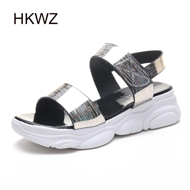 

2019 brand new wild thick bottom ladies sandals wedge with waterproof platform open toe students casual sports sandals women