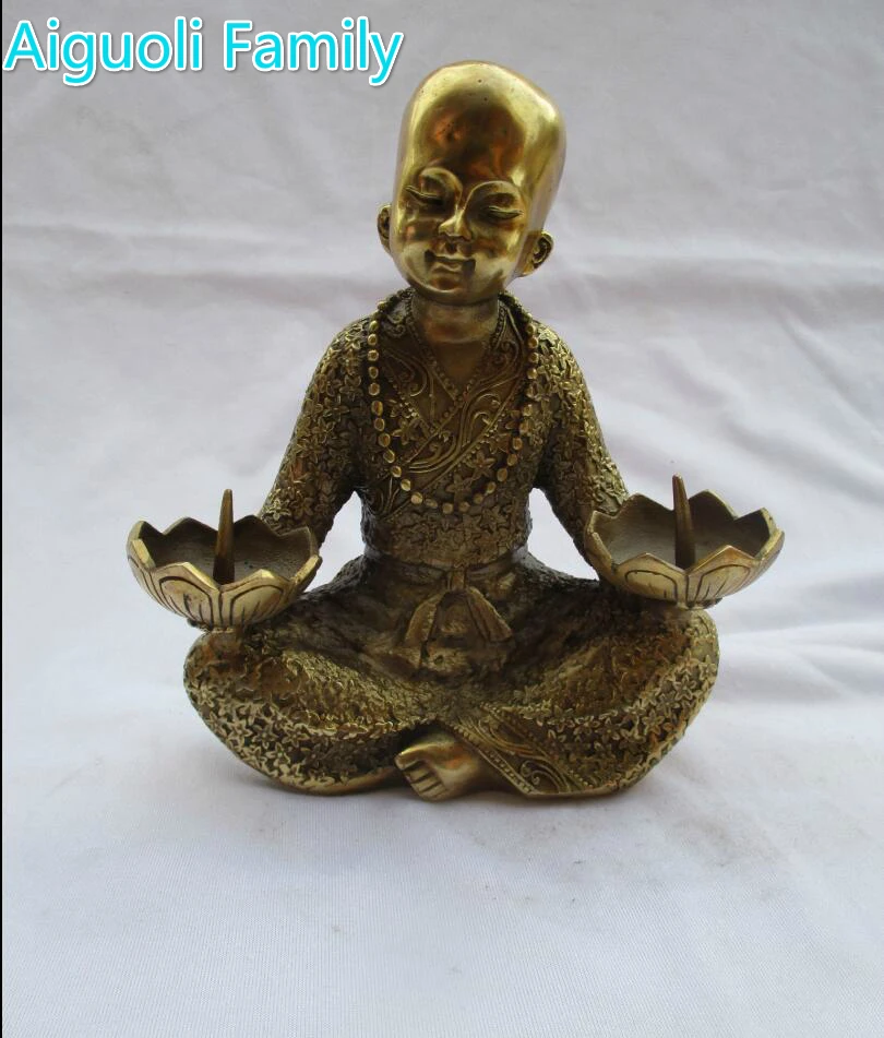 

Antique Style Home Decorated Chinese Brass Carving Monk Double The Candle Holder/ Metal Candlestick