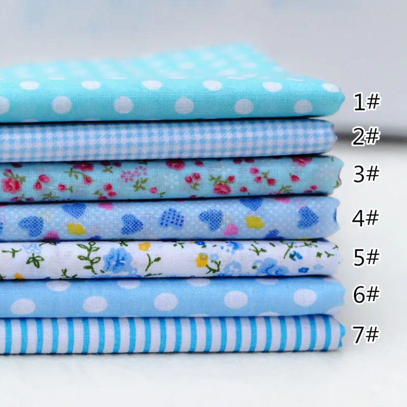 

7pcs 25x25cm Blue Cotton Fabric Printed Cloth Quilting Fabrics For Patchwork Sewing DIY Crafts Dolls Home Decor Material LX809