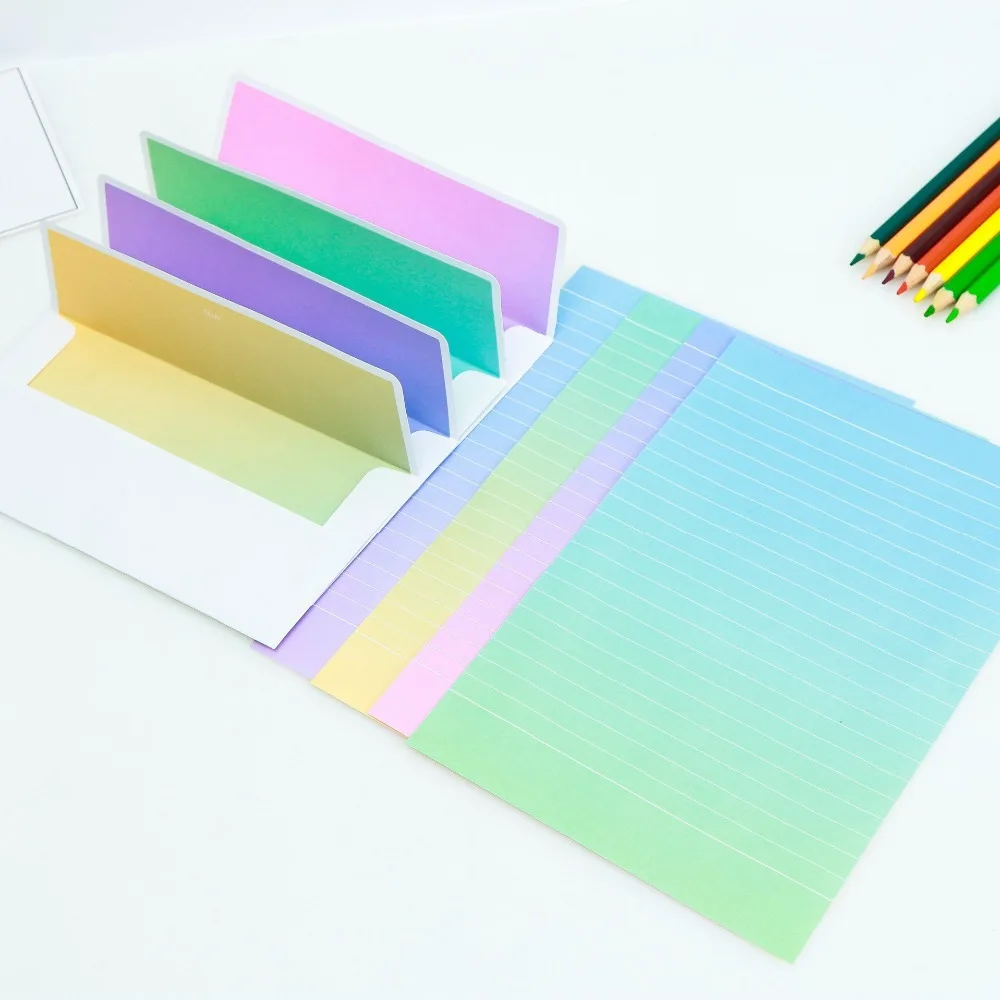 

1 Lot (4 Sheet Letter Paper+ 2 Pcs Envelopes) Gradient Envelopes Cute Writing Paper Letter for Kids Gift Student School Supplies