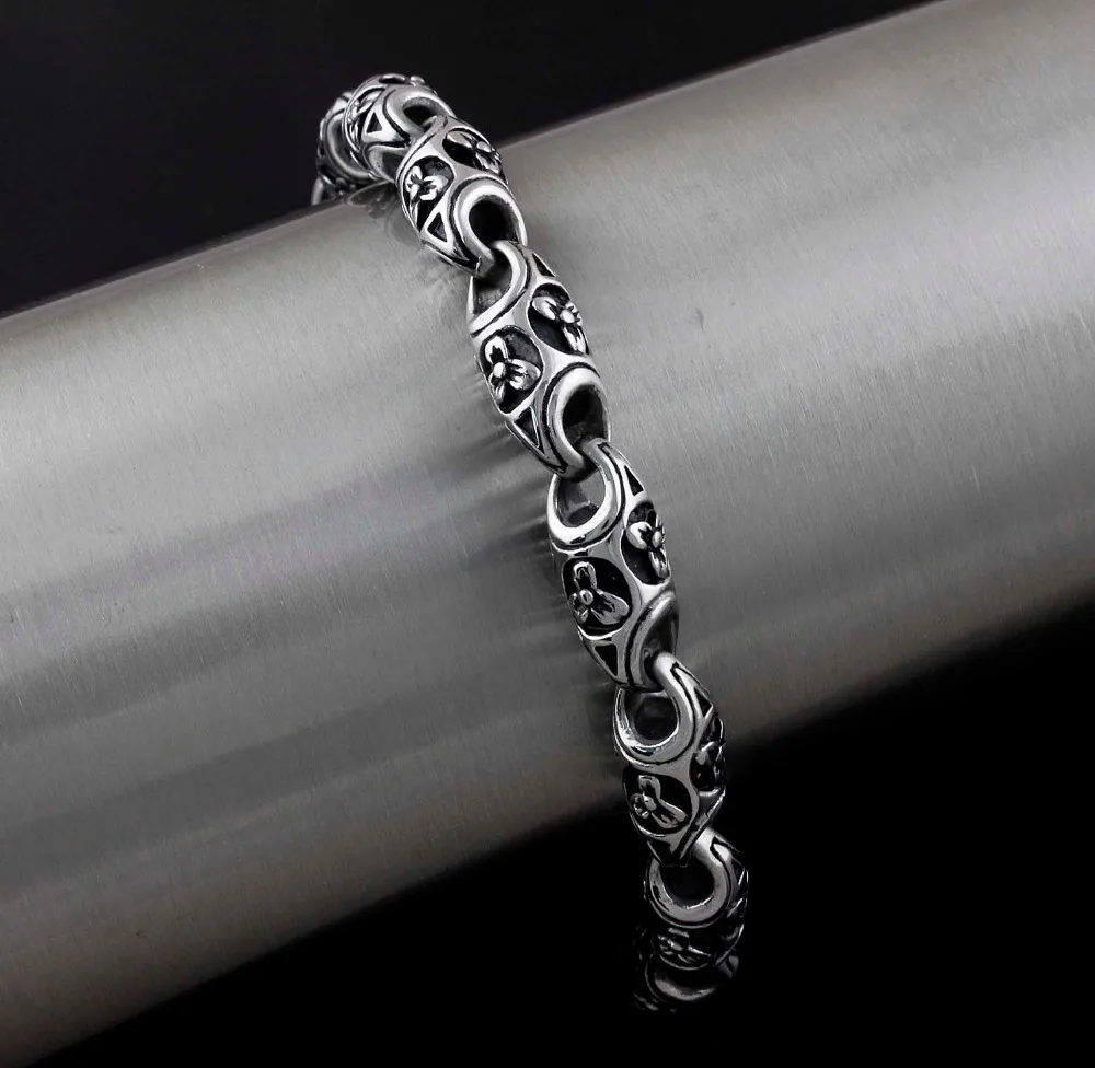 Нержавеющая сталь байкер Мужские Bling Серебряный тон тяжелый 3D браслет звено цепи ювелирные изделия