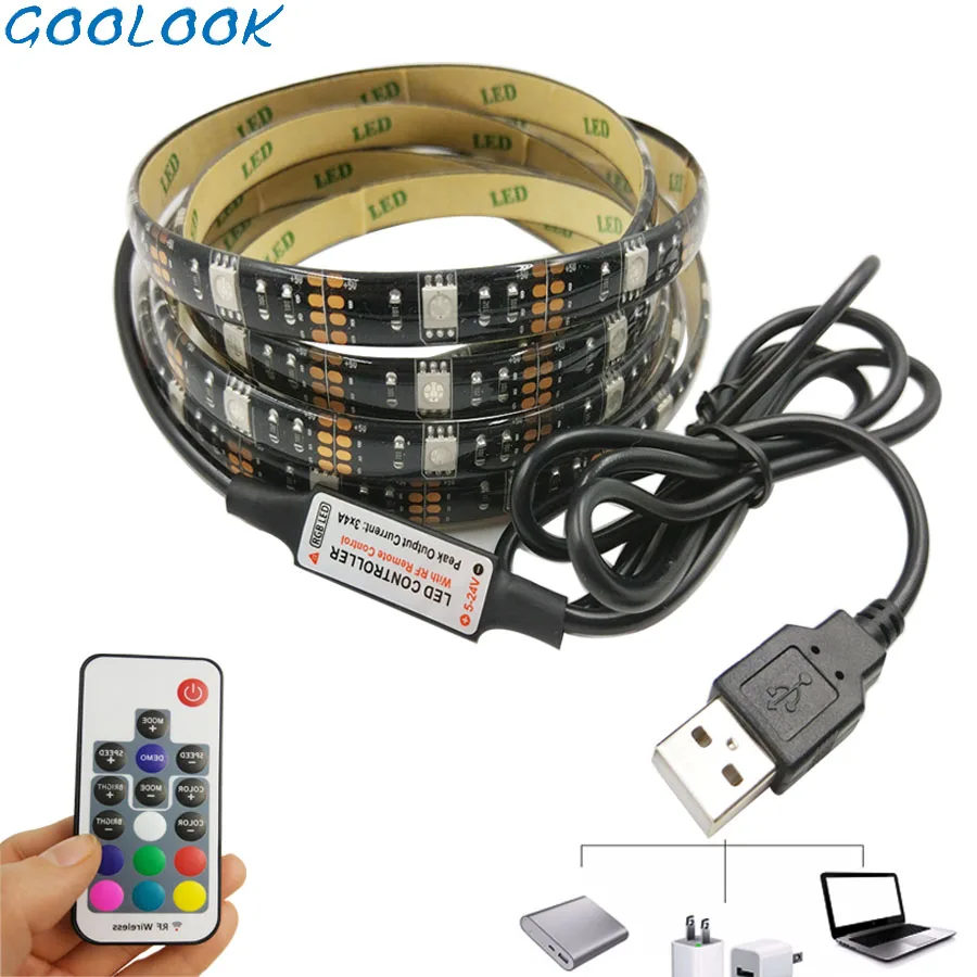 GOOLOOK DC 5 в USB светодиодный светильник 5050 RGB гибкий светильник 1 м ТВ фоновый светильник ing RGB светодиодный клейкая лента IP20/IP65 водонепроницаемый