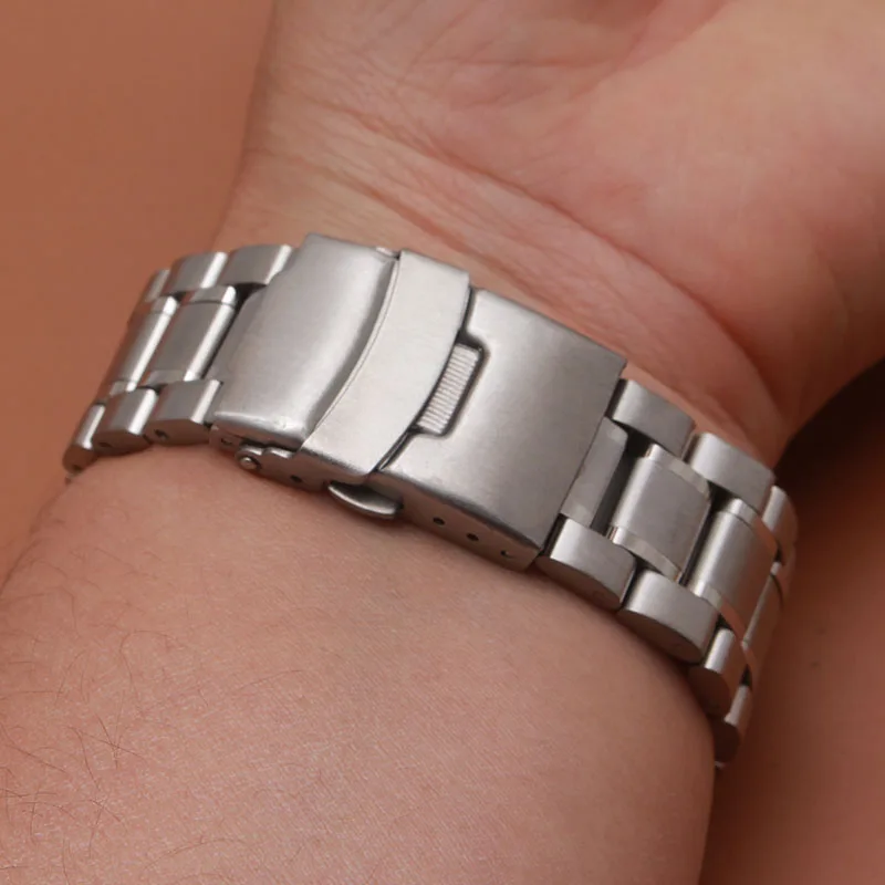 

20/22mm Stainless Steel Watchband Curved End Strap Fold Buckle Clasp Wrist Belt Bracelet Silver For brands Watch Accessories