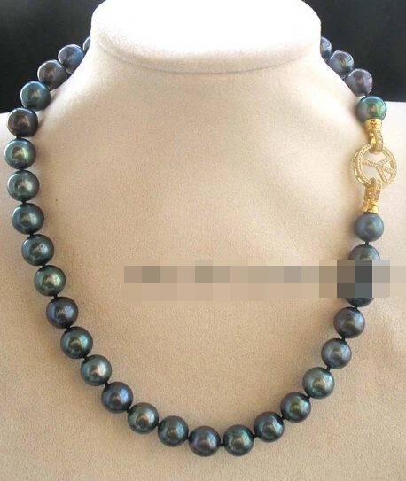 

N freshwater pearl peacock black 11-12mm necklace 18" Discount AAA