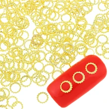 100 шт./лот, золотые медные круглые кольца, дизайнерские гвозди, металлические шпильки для ногтей, 3D амулеты, украшения для ногтей PJ420