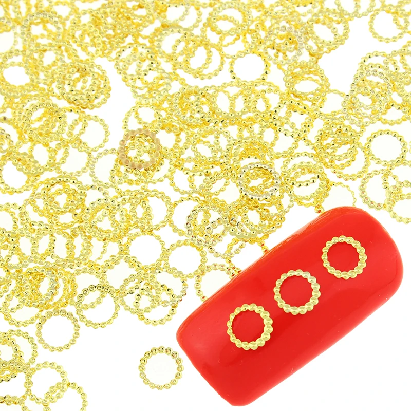 

100 Pcs/Lot Gold Color Copper Round Rings Design Nail Supplies Diy Metal Studs For Nails 3D Charms Decorations Nail Art PJ420