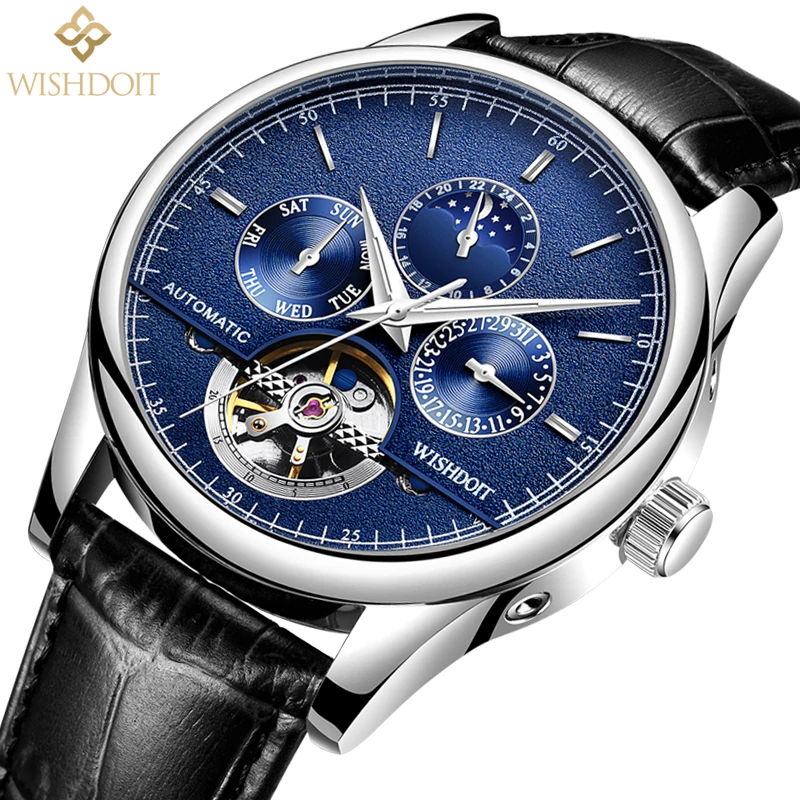

WISHDOIT Men Watches Top Brand Automatic Mechanical Watch Stainless Steel Waterproof Tourbillon Business Date clock Reloj Hombr