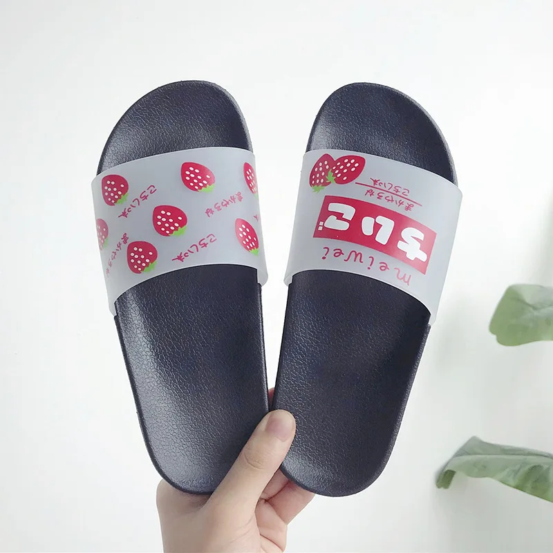 

Cartoon Strawberry Summer Slippers Black White Shoes Women Slides Home Slippers Slip On Sandals Women Shoes Beach Flip Flops