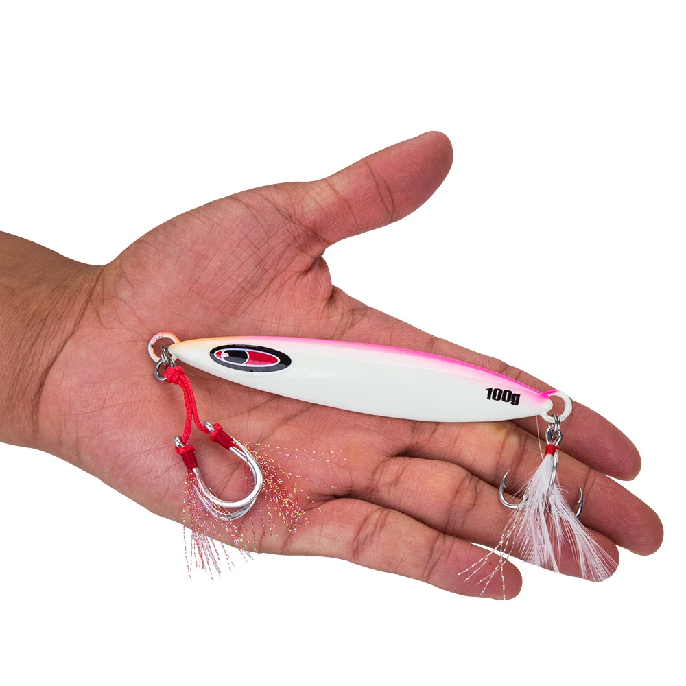 

1pc 80g 100g Sinking Slow Shake Metal Jig Fishing Spoon Iron Plate Luminous Bait Feather Treble Hooks Super Hard Lead Lure Peche