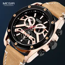 Мужские часы megir Quartz, наручные часы с хронографом 24 часа, мужские роскошные брендовые часы Relogios Masculinos, кожаные часы 2120, розовые