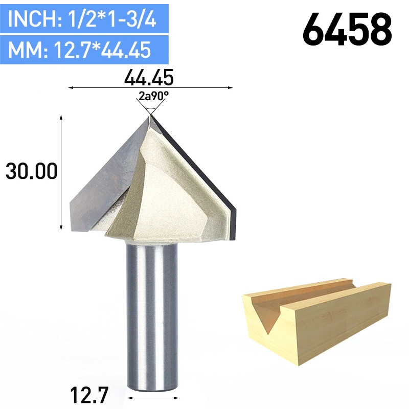 HUHAO 1 шт. 1/" 1/4" хвостовик V тип долбежный резак профессиональные фрезы для дерева 90 градусов Вольфрам деревообрабатывающий резной инструмент - Длина режущей кромки: 6458