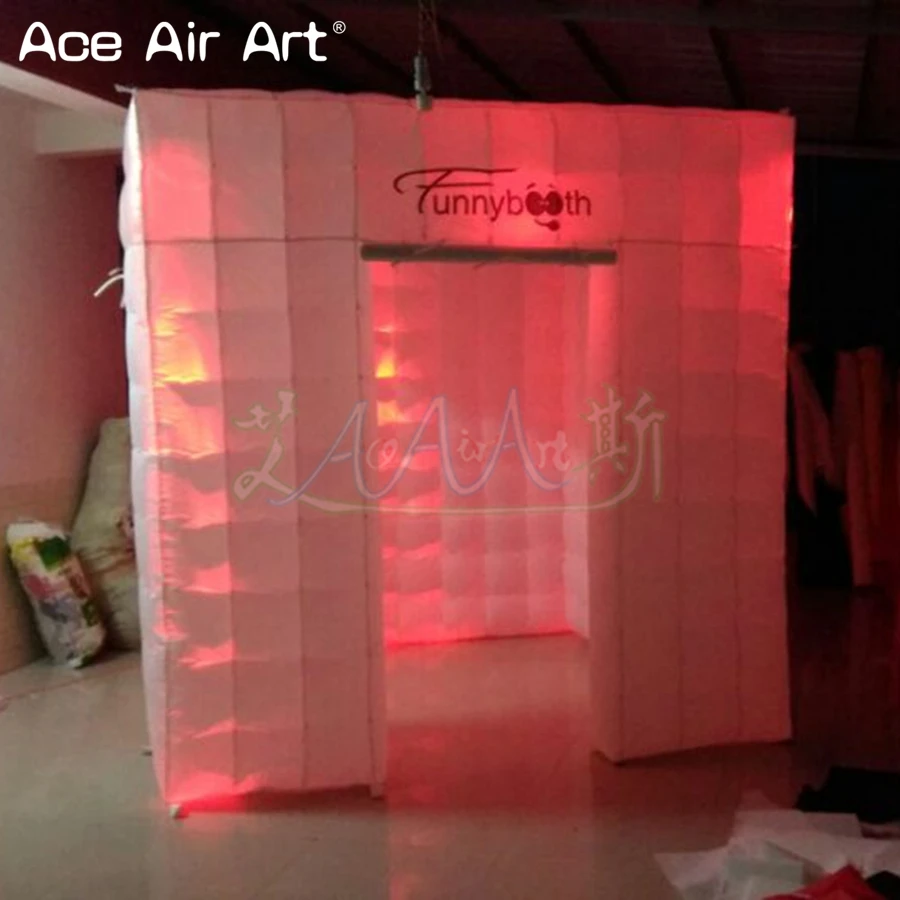  2.4m cube tent inflatable photo booth with led bulb spotlights and customized logofunny booth on di