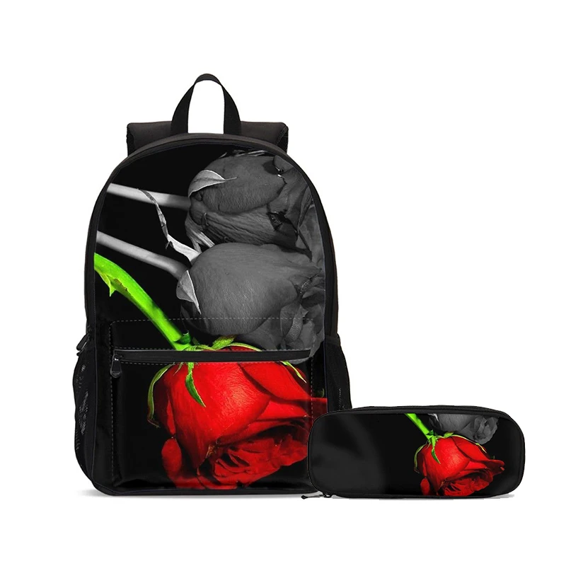 3pcs Set Backpack Women Casual Rose Floral Print Backpack Bookbags School Backpacks Bags For Teenage Girls Mochila Mujer - Цвет: 8-1