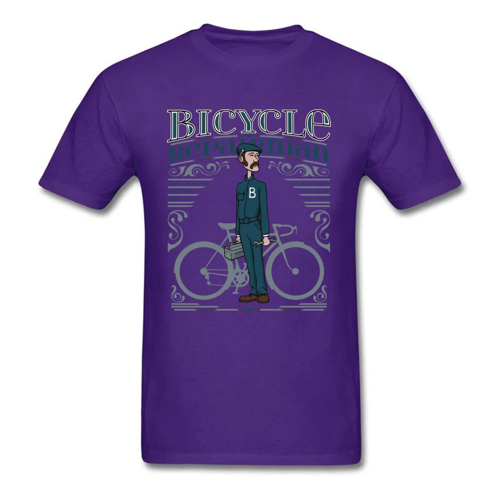 Bicycle Repairman T Shirts Custom Short Sleeve Cheap O-Neck 100% Cotton Tops Shirts Casual T Shirts for Men Mother Day Bicycle Repairman purple