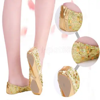 

Women Professional Soft Flats Ballet Dance Shoes Ladies Girls Belly Dancing Shoes for Adult Children Golden/Silver