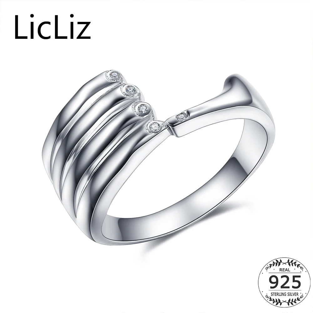 

LicLiz 925 Sterling Silver Cubic Zirconia Rings For Women Wedding Band Engagement Geometric Hand Ring CZ Stone Finger LR0332