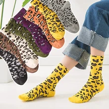 5 пар модных женских хлопковых осенне-зимних носков забавные леопардовые полосатые спортивные повседневные длинные уникальные носки