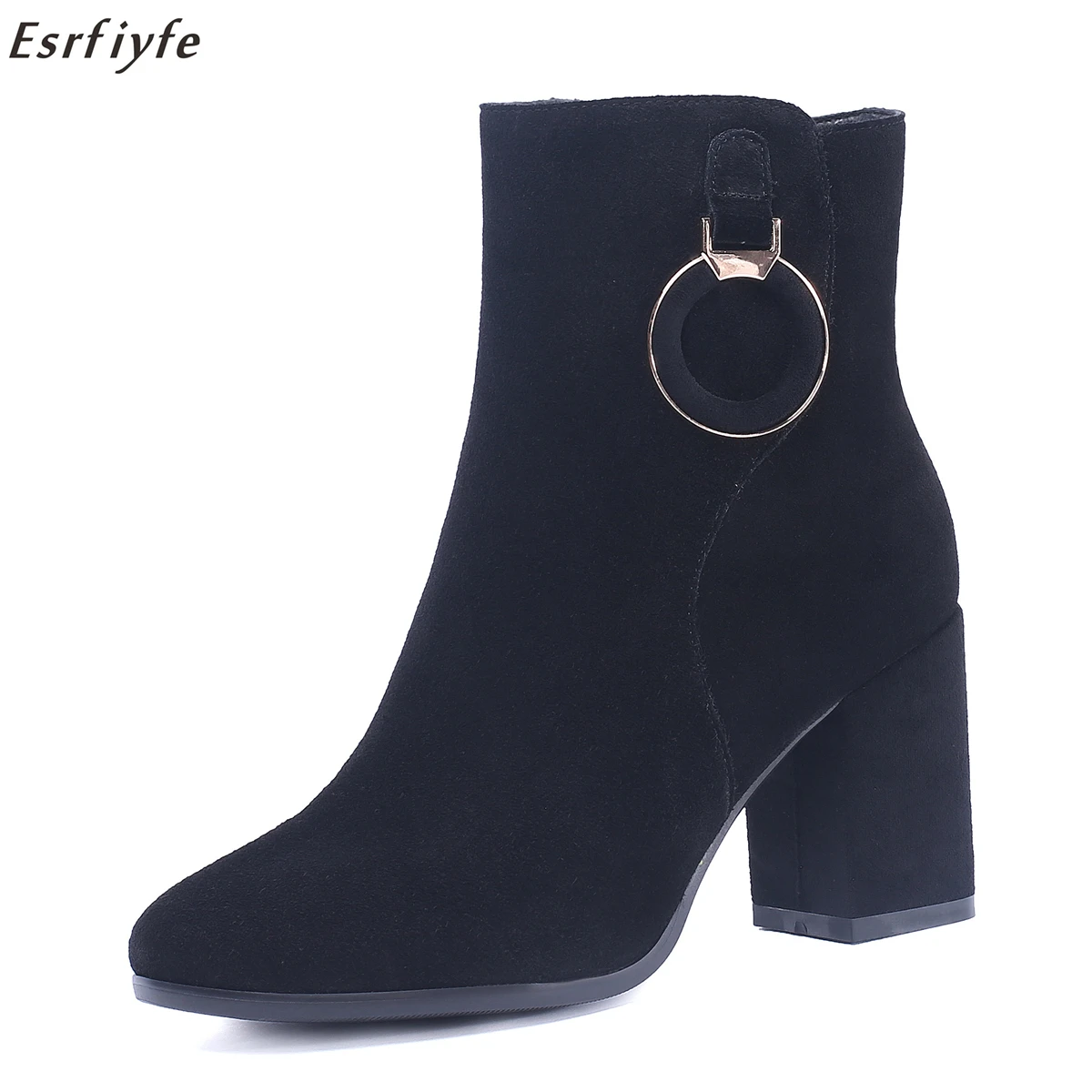 

ESRFIYFE New Arrival Cow Suede Women Ankle Boots Autumn Winter Warm Short Boots Side Zipper Top Quality Martin Shoes Woman