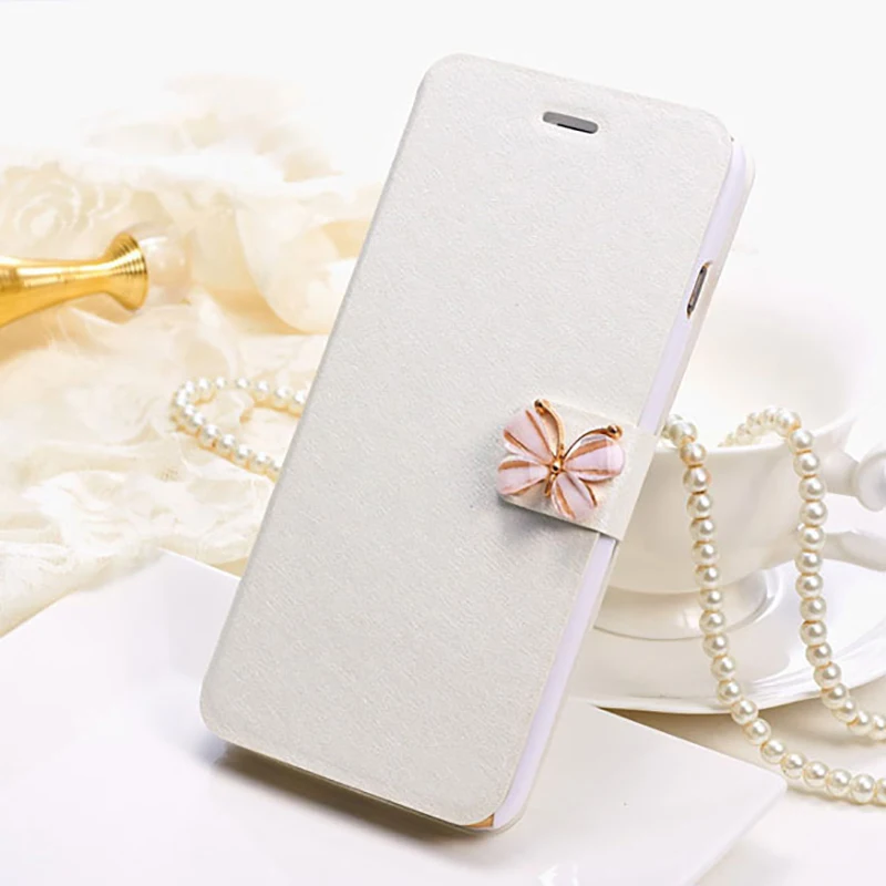 Tikitaka Crystal Diamond bow-knot Butterfly Leather Wallet Case For iPhone 8 7 6 6s Plus SE 5 5s SE Flip Phone Cases Slim Cover