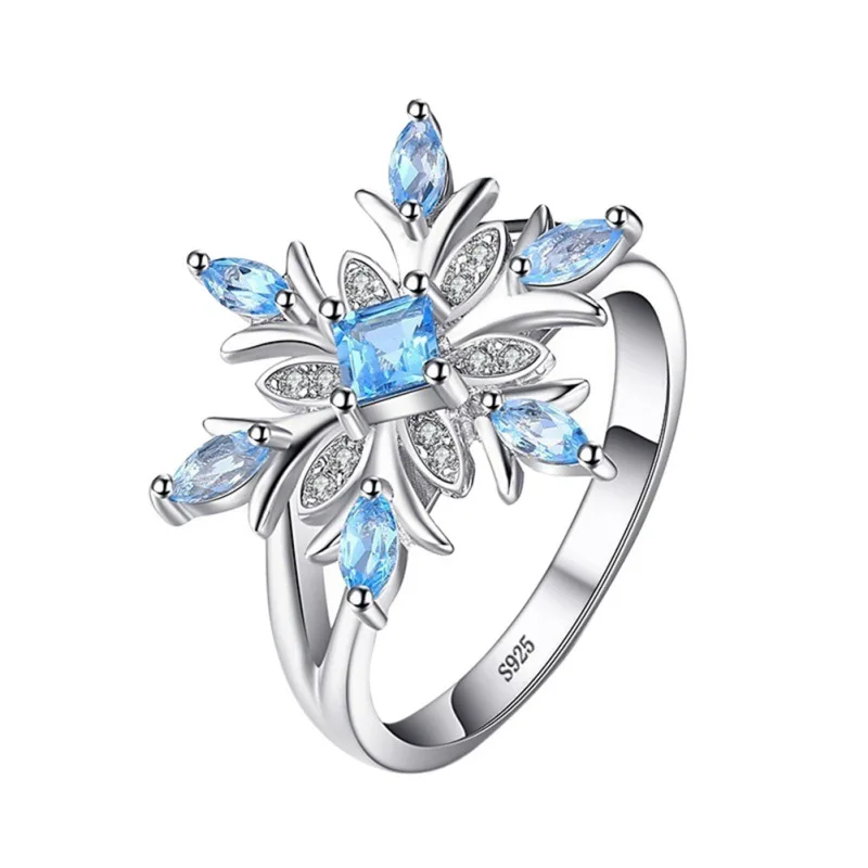 Новая Мода Синяя Звезда Цирконий цветок кольца для женщин элегантные снежинки кольца с камнем рождественские подарки женские кольца