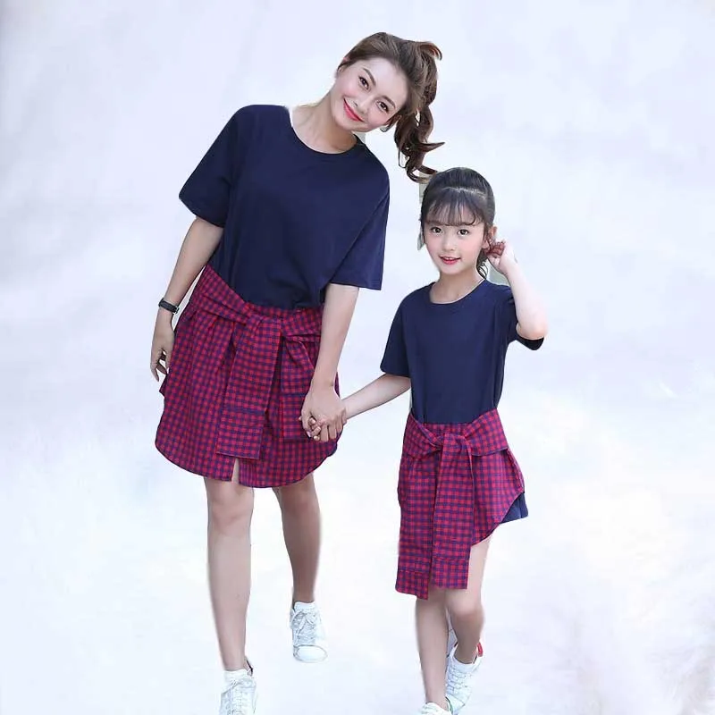 

Parent-child dress outfit 2019 mother and daughter of leisure vacation two stitching lattice dress