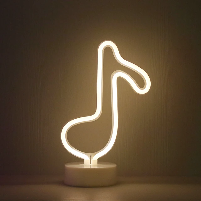 Creative LED Music Note Shape Neon Night Light For Kids Rooms Battery Power Night Lamp Table