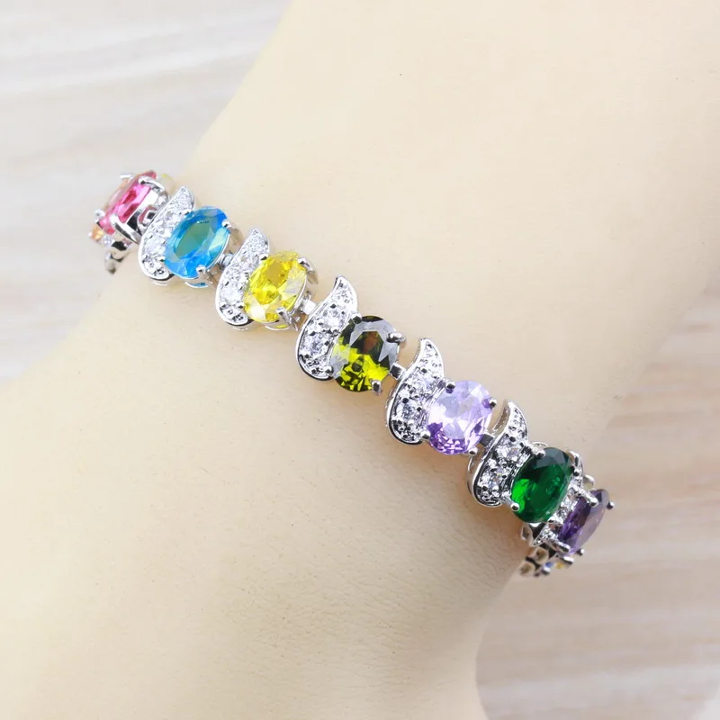 

Wonderful 11-Color Adjustable Link Chain Bracelet Length 20CM 925 Silver Colorful Zircon For Women Elegant Decoration