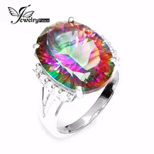 Enorme Rainbow Fuego Mystic Topaz 13ct Natural Anillo de Compromiso Genuino Sólido 925 de Plata Esterlina Joyería de La Manera de La Vendimia Para Las Mujeres