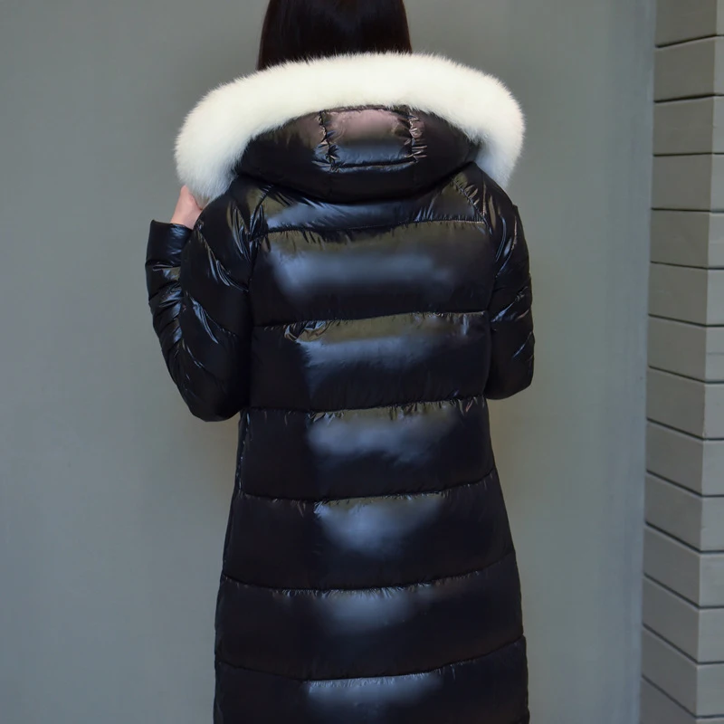Белые женские зимние куртки и пальто с натуральным лисьим мехом X-Long 90% белый утиный пух плюс XXXXL теплое пальто winterjas dames XC020