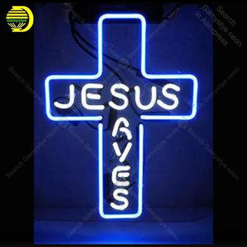Jesus Saves Christ Red Cross Church Decor Real Neon Light Sign 