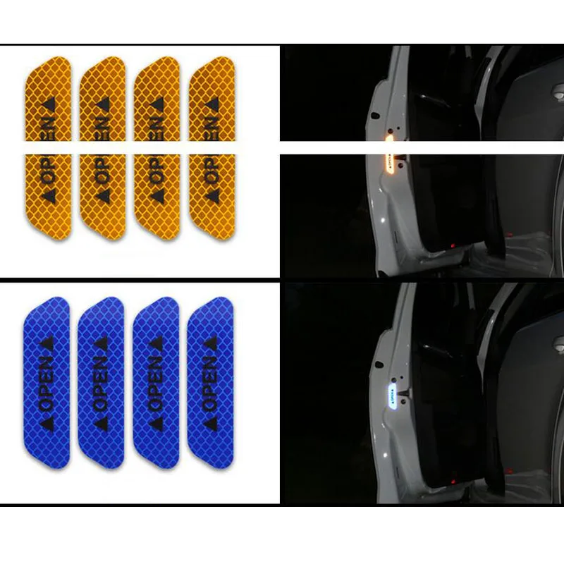 4 шт./компл. автомобиля светоотражающая лента Предупреждение знак светоотражающие наклейки для автомобиля дверь открытой безопасного вождения ночью освещение авто автомобиль наклейки