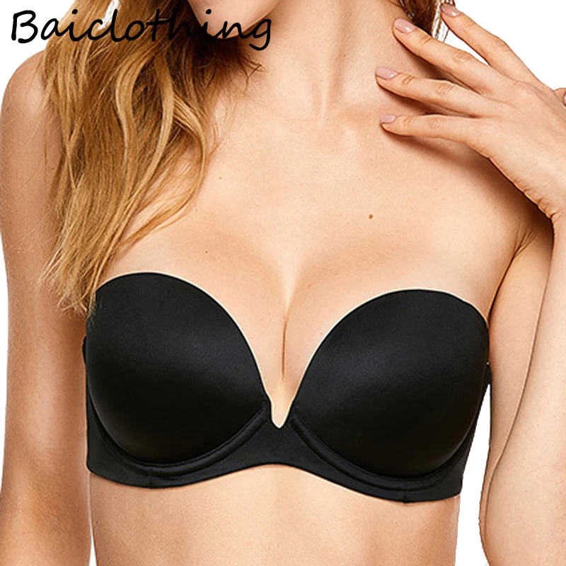 

BAICLOTHING Womens Multi-way 1/2 Cup Push Up Underwire Strapless Model Up Wedding Bra Lingerie 32 34 36 38 B C D DD E