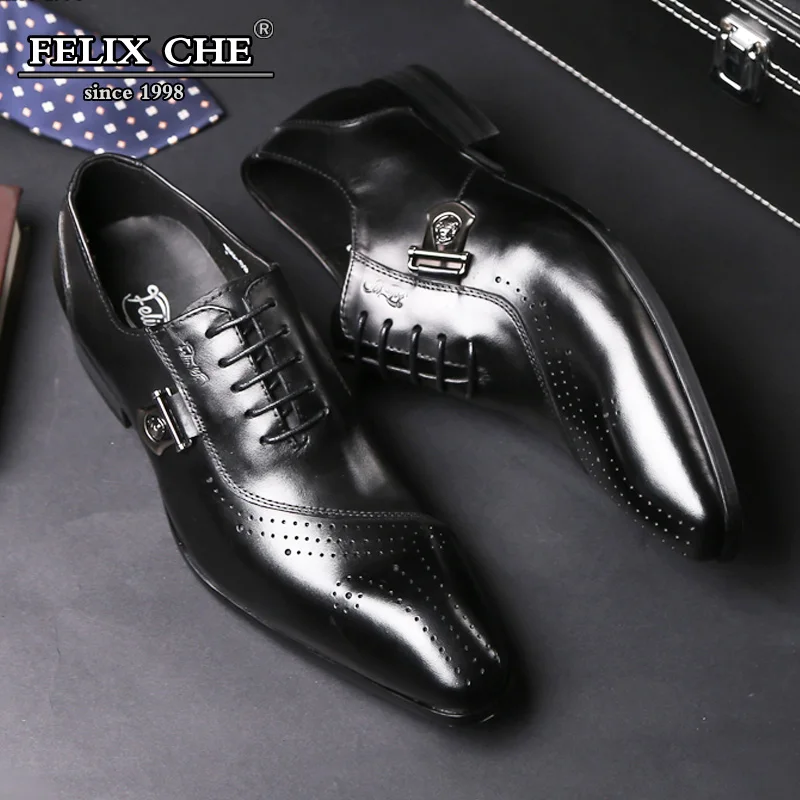 

FELIX CHU MEN'S DRESS SHOES GENUINE LEATHER LACE UP LOW HEEL LUXURY BRANDS WEDDING OXFORD SHOES MEN'S BREATHABLE FORMAL FOOTWEAR