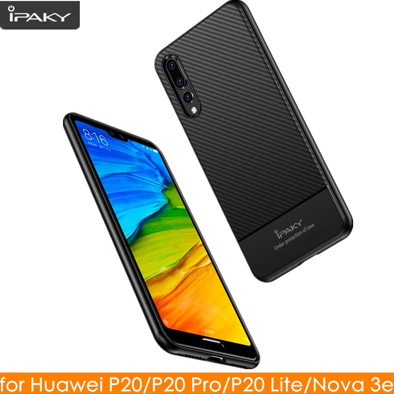 Чехол IPAKY для Huawei P20 чехол Lite Nova 3e твил силикон углеродное волокно Гибридный Pro