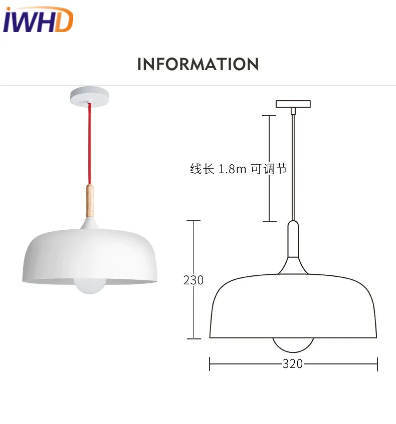 Lámpara colgante de hierro IWHD Iluminacion LED con luz fija para el hogar, lámpara colgante moderna de madera, lámpara colgante de moda Estilo nórdico, lámpara colgante de cocina
