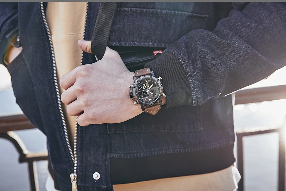 Мужские часы Топ бренд класса люкс мужские s кожа спортивные часы NAVIFORCE Мужские кварцевые светодиодный цифровые часы водонепроницаемые военные наручные часы