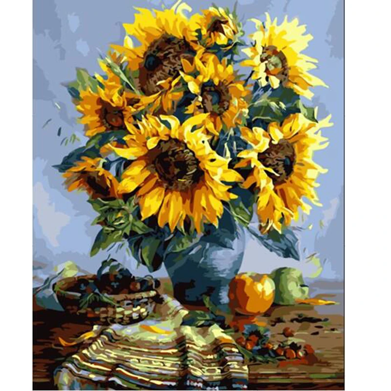 

DIY oil painting paint by number canvas picture home wall decor sunflowers drawing coloring paint craft painting by numbers E081