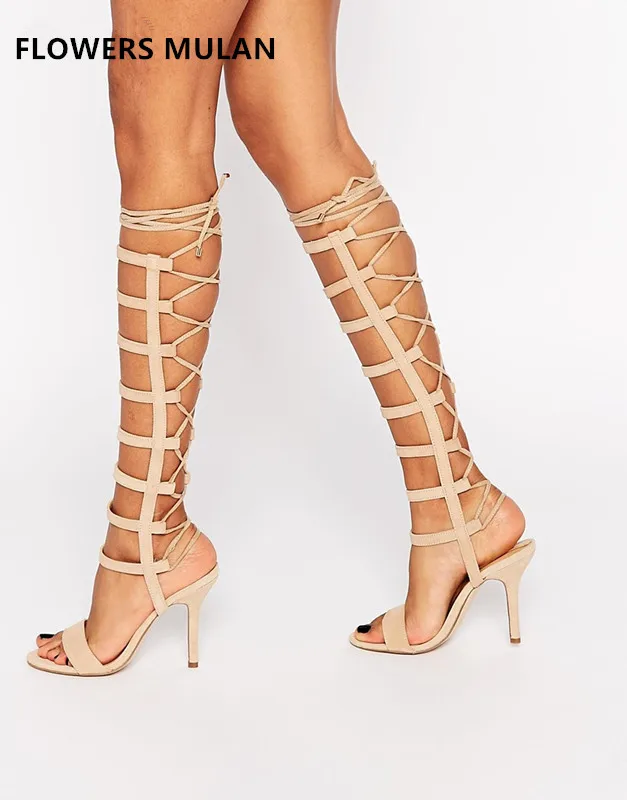 Summer New Suede Upper Rome Lady High Heel Boots Sandals Narrow Band Back Cross-tied Sexy Women Sandals Gladiator HIgh Heels