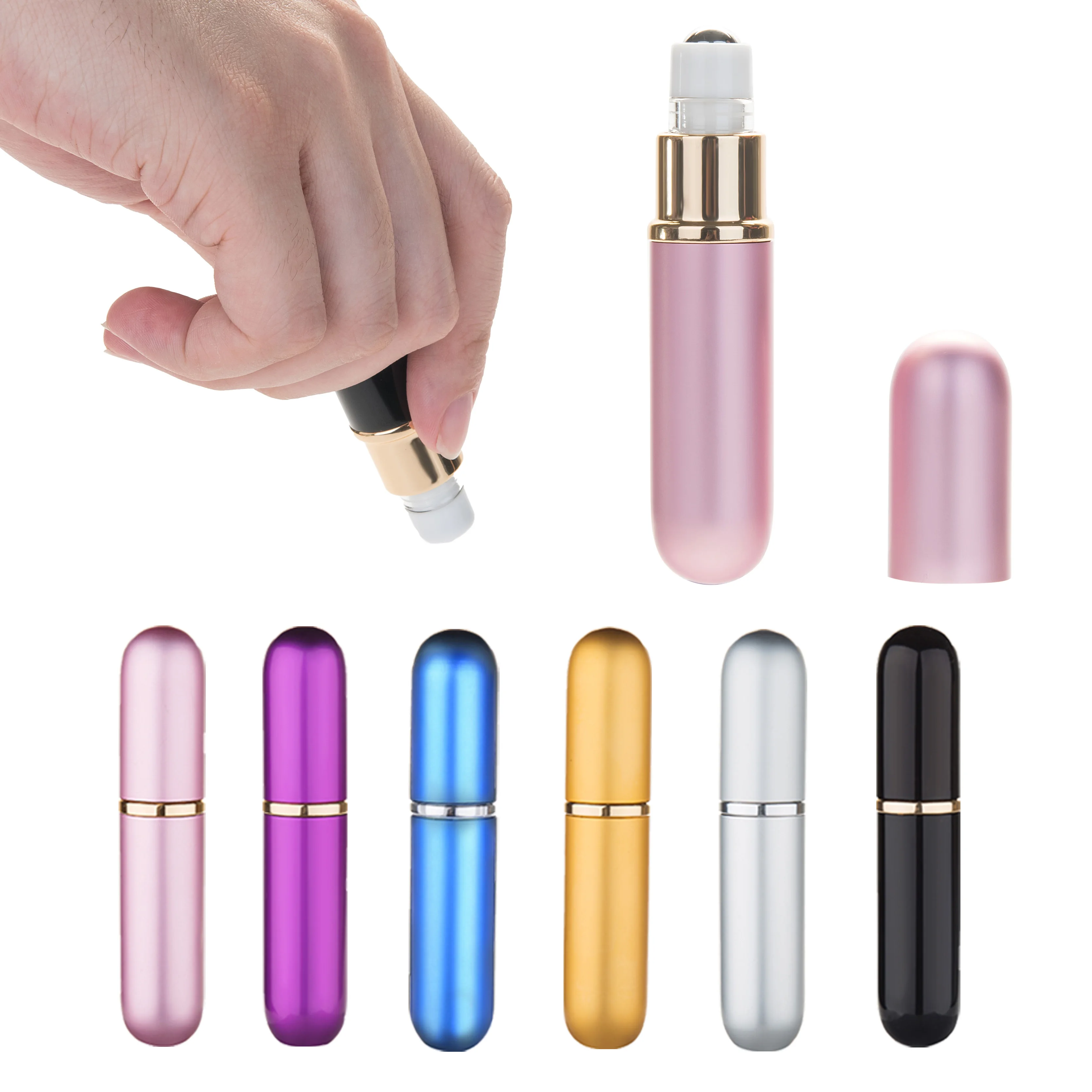 

MUB- 5ml Portable Roll-on Essential Oil Bottle Refillable Aluminum Perfume Bottle Empty Cosmetic Containers Travel Roller Bottle
